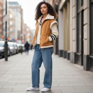 BLANK NYC‎ Revolve Faux Fur Sherpa Cap Sleeve Vest Size Small In Biscotti NEW